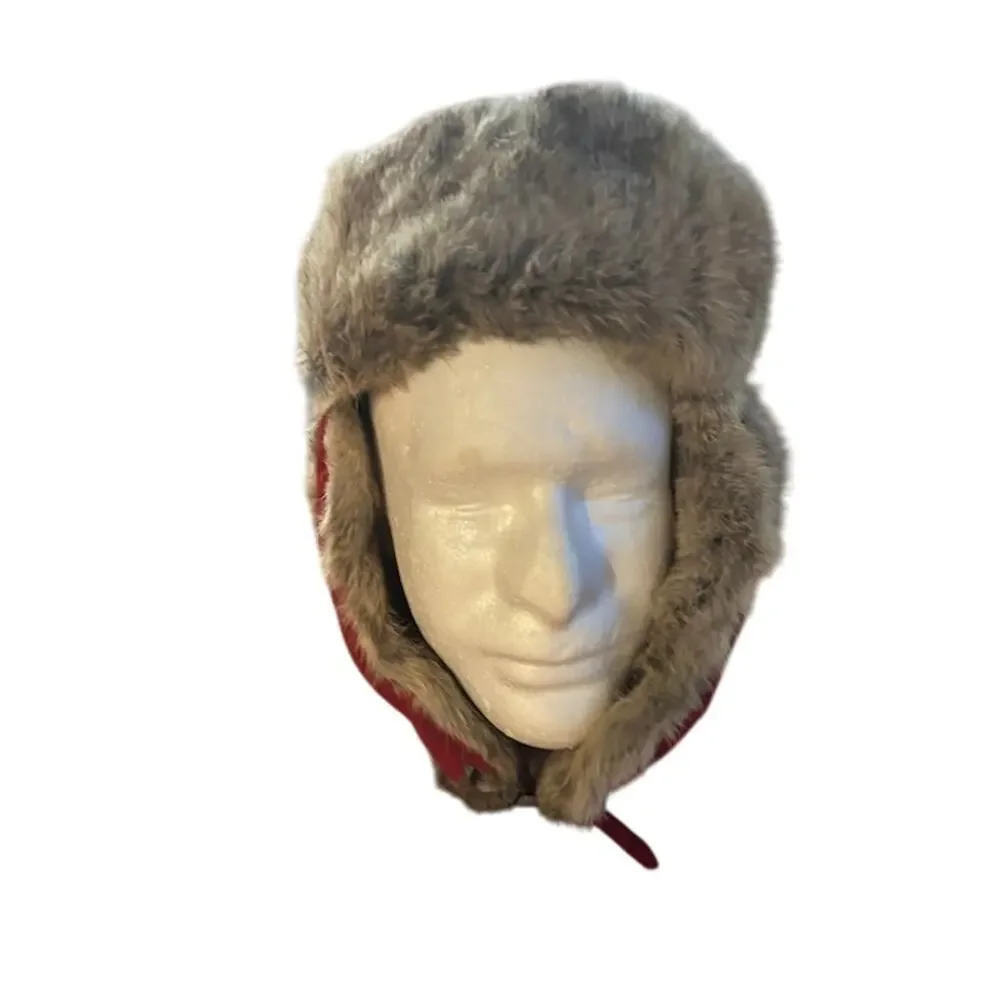 Mad Bomber trapper hat red rabbit fur lined bomber cap sz large ear flaps